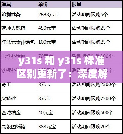 y31s 和 y31s 标准区别更新了:深度解析与详细变化一览 y31s 和 y31s 标准区别更新了:深度解析与详细变化一览